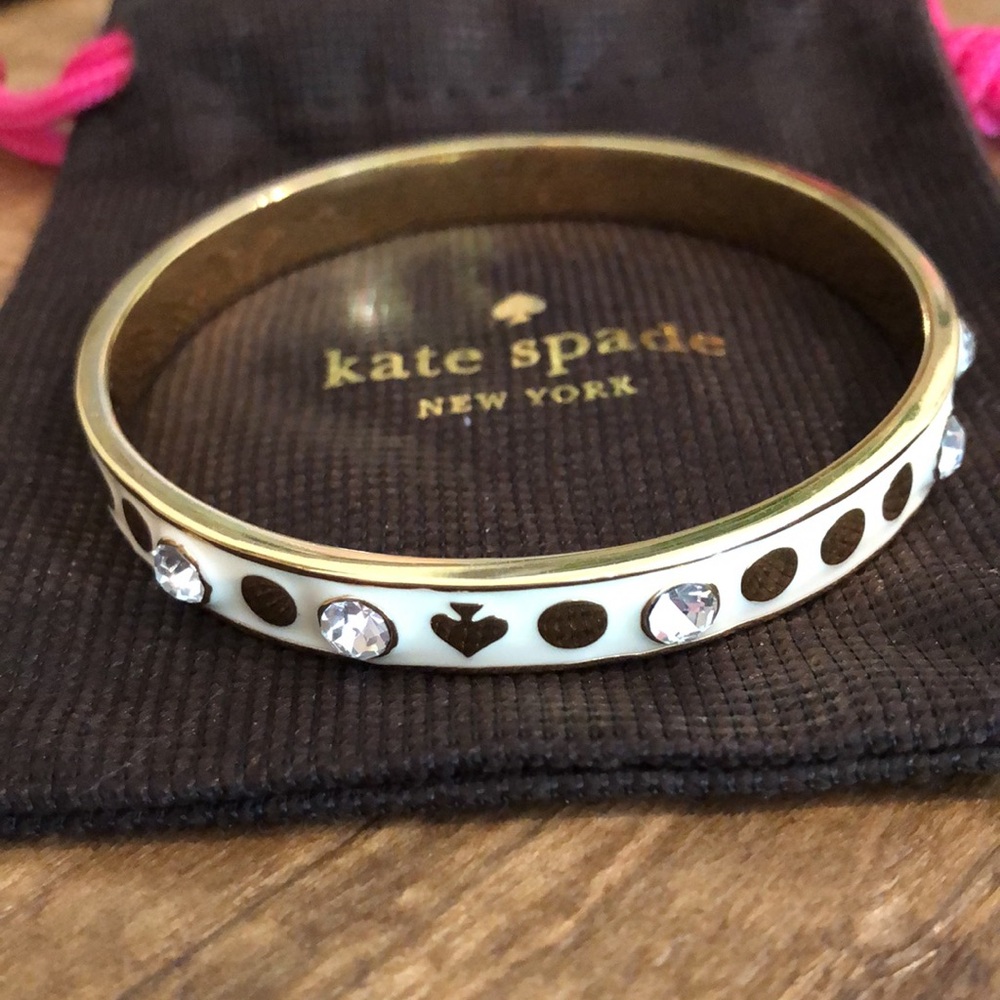 Kate Spade Gold and White Polka Dot Rhinestone Bangle Bracelet